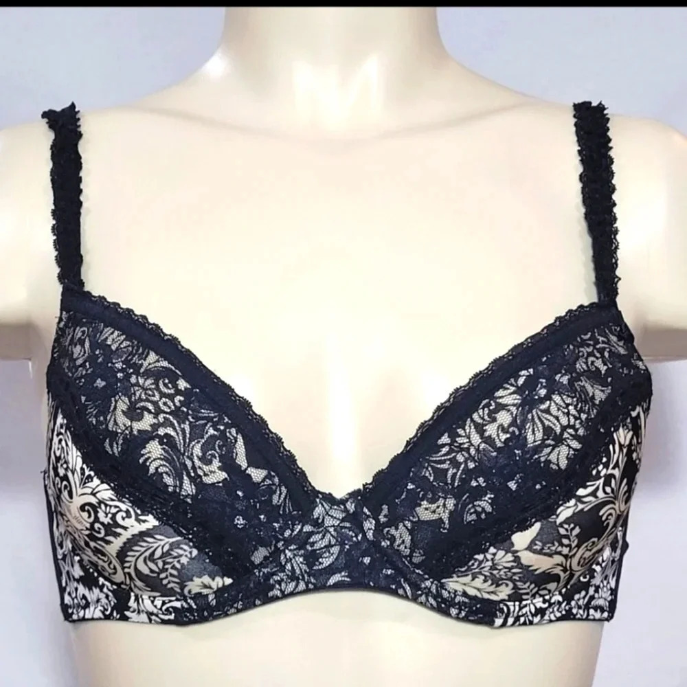 Kardashian Kollection Charisma Demi Molded Cup Lace UW Bra 34B Black Ivory New